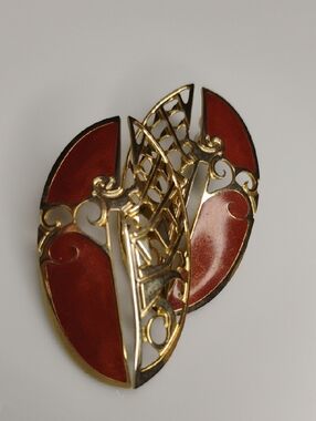 Berebi Signed Gold-Tone and Brown  Enamel Filigree Style Pierced Earrings